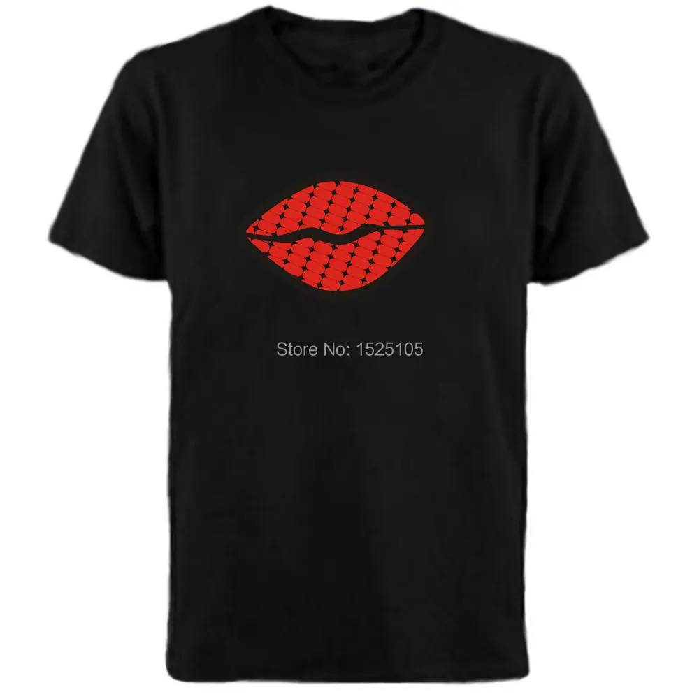 

RED lips equalizer sound activated led t shirt with 4pcs AAA battery inverter Free Shipping