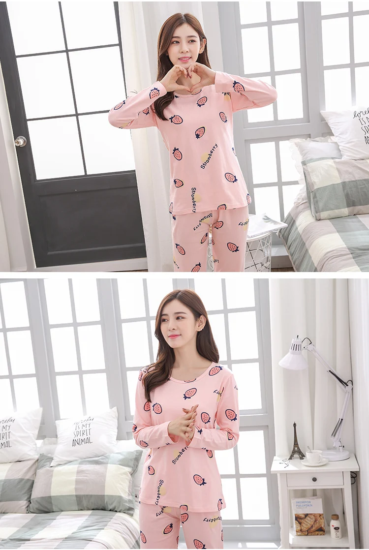 Женская одежда Набор из двух частей комплект пижамы, комплект пижам женская пижама Милая одежда для сна для девочек Длинные рукава бытовой