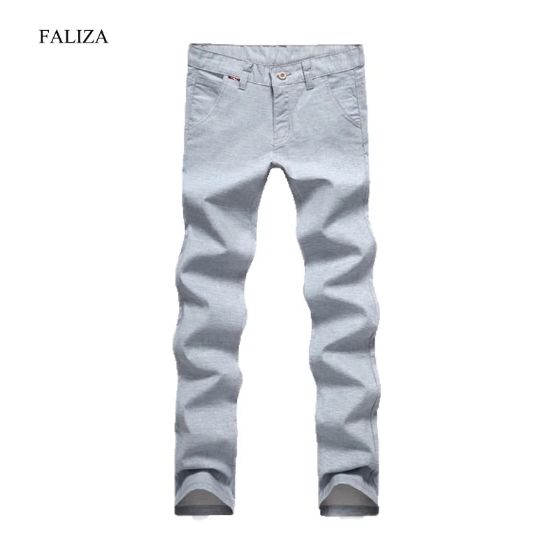 FALIZA Anti-Microbial Healthy Linen Pants Men Spring Summer Stretch Flax Men Classic Trousers Male Hemp Cotton Casual Pants PA01