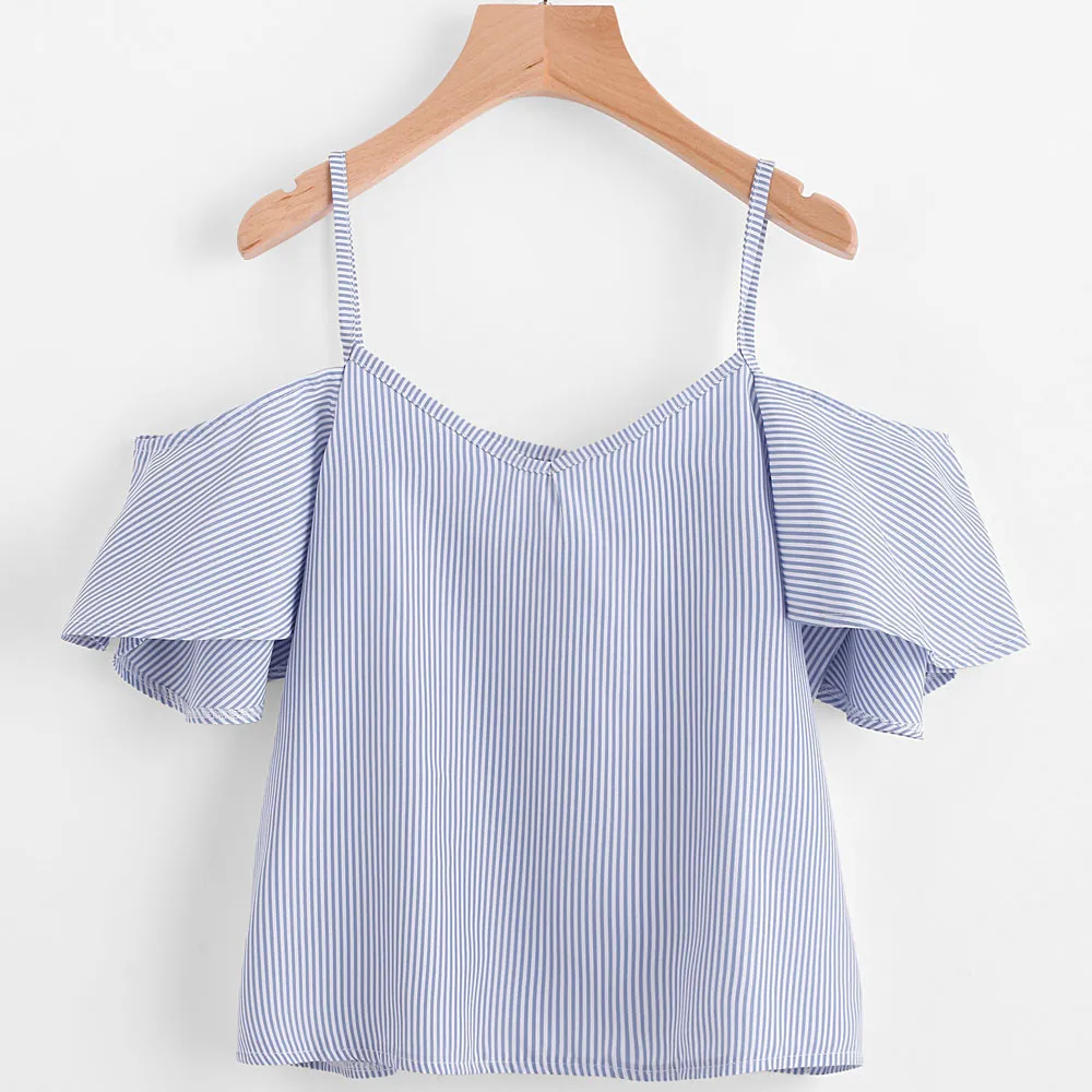 Blusa Mujeres Fría Verano Blusas C1435 China Top Hombro Avestruz 2018 Barata Ropa Azul Mujer Envío ftpBRwqxH
