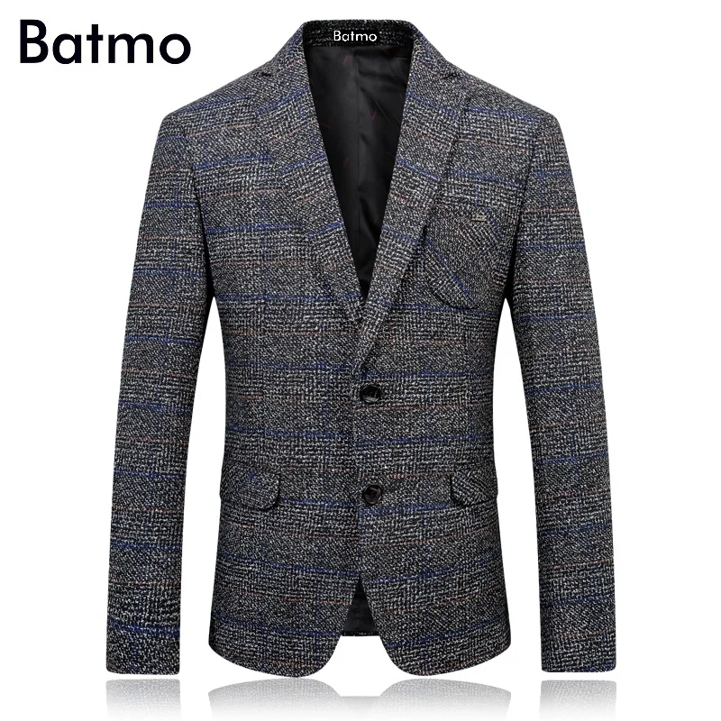 

Batmo 2017 new arrival autumn high quality plaid Single Breasted casual suits men,business blazer men,plus-size M-3XL 1801