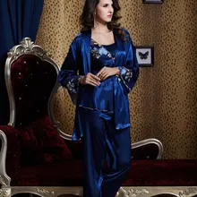 Весенняя Осенняя пижама из трех предметов для женщин, шелковая сексуальная пижама, Женская Повседневная Пижама с длинным рукавом для женщин