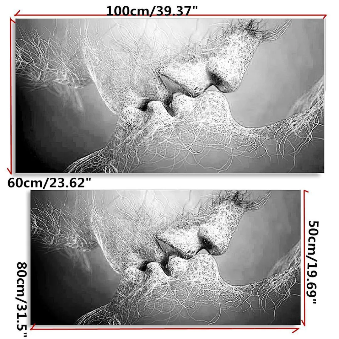 80*50/100*60cm Black & White Love Kiss Wall Abstract Art on Canvas Painting Art Picture Print
