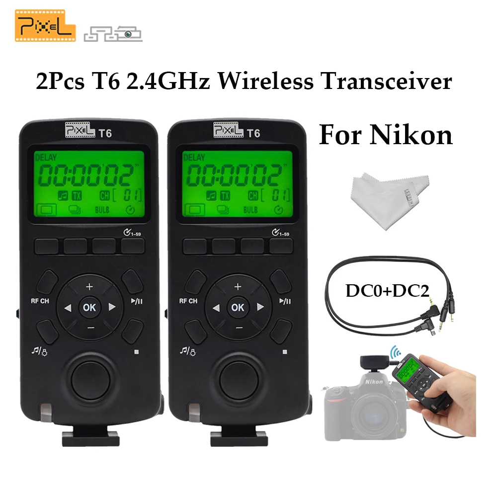 

For D3100 D7200 D610 D750 DSLR Camera Pixel T6 LCD Wireless Flash Transceiver Timer Remote Control Shutter Release Cable DC0 DC2