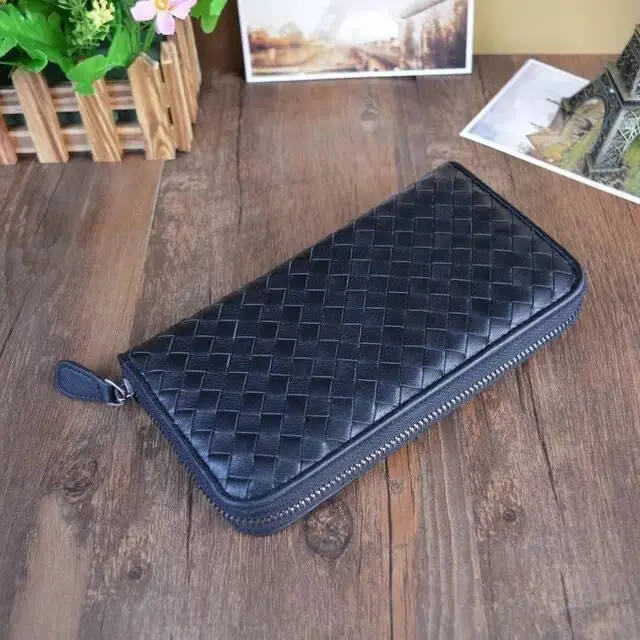 Man & Woman Wallet Sheep skin Knitting Black Zippper long Purse