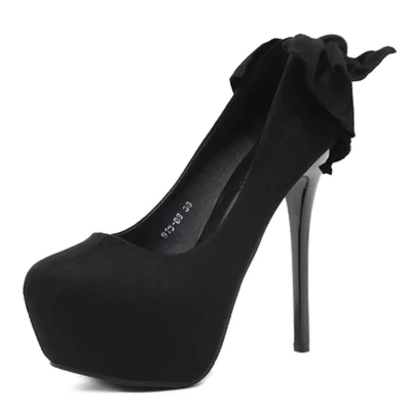 

2018 spring and autumn new ultra high heels 12cm night field waterproof platform sexy bow shoes.