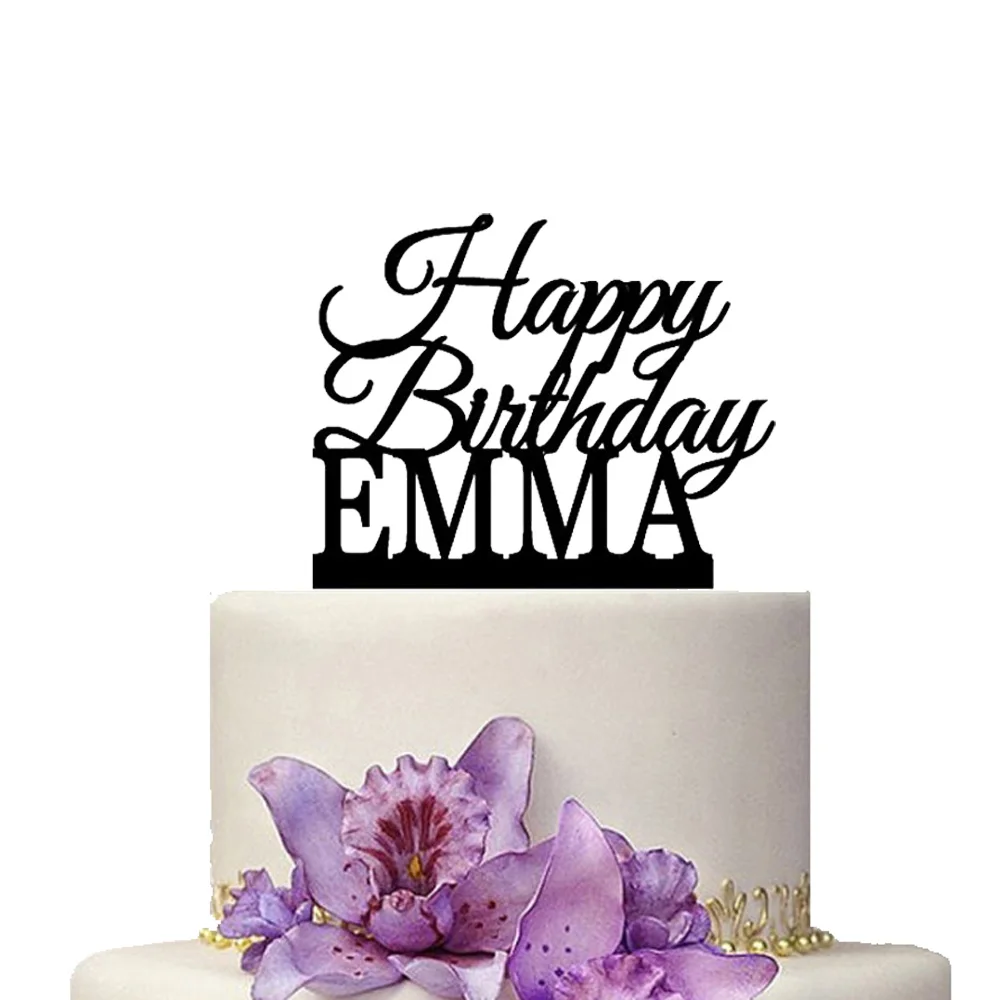 Customize Name Cake Topper Personalized Birthday Cake Decoration Black