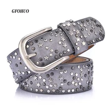 

New Fashion women's Rivet belts Punk rock style belt For lady PU + Genuine leather Sequins Metal buckle Wide Metal rivet bead