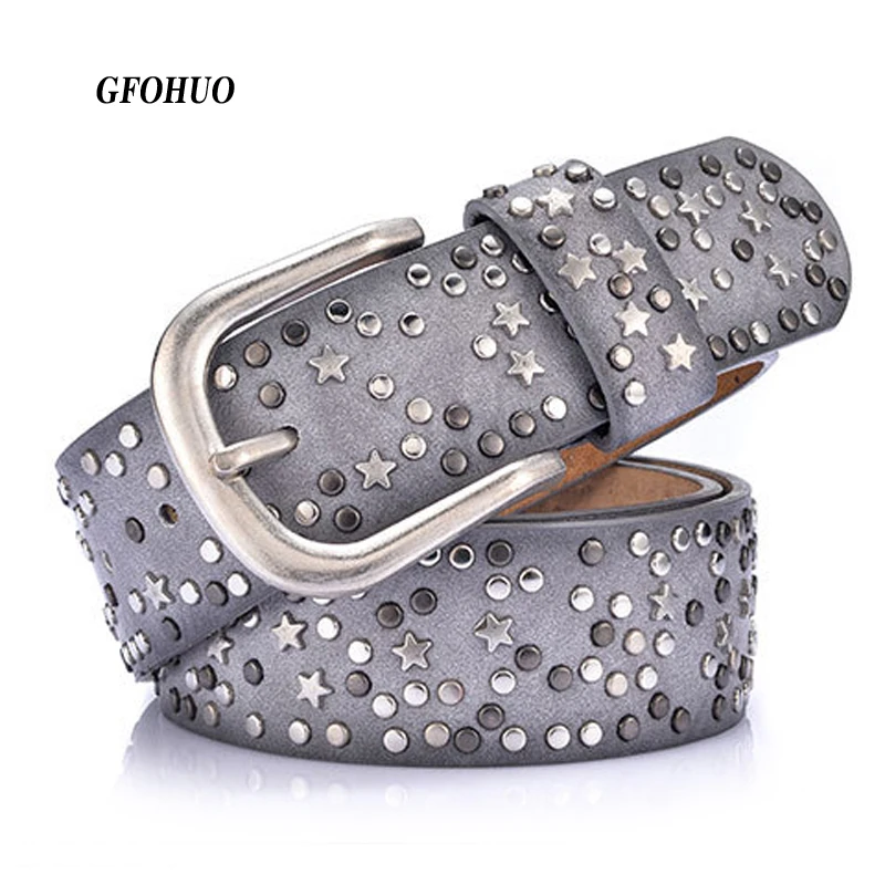 Métal Lourd Cow-Boy Punk Ceinture Cuir Véritable Hip Hop Pour Hommes Croix Rivet