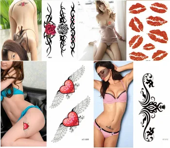 

4pcs lot sexy product heart kiss wartproof Temporary Tattoo stickers kits body art sticker for women Buttock chest waist legs