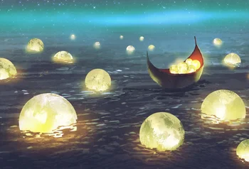 

Laeacco Cartoon Painting Sea Floating Night Pearl Scene Photography Backgrounds Custom Photographic Backdrops For Photo Studio