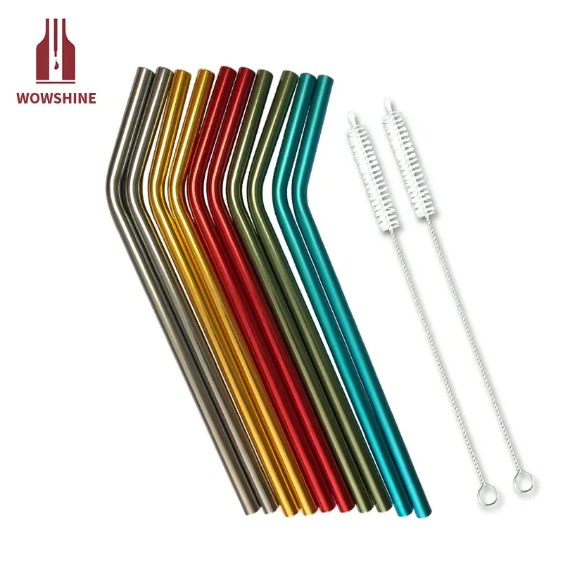 

Promotion! WOWSHINE aluminum drinking straws 10 straws+2 brushes 215*8MM bent five colors