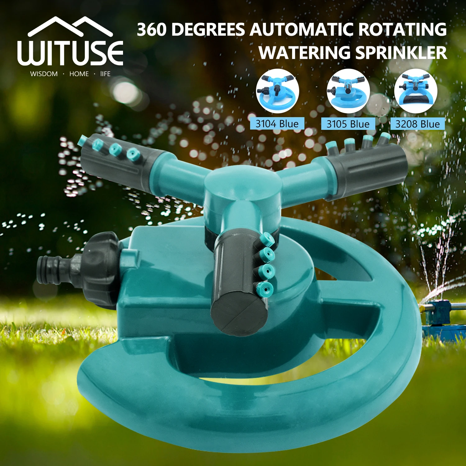 Garden Sprinklers Water Durable Rotary Three Arm Water Sprinkler 360