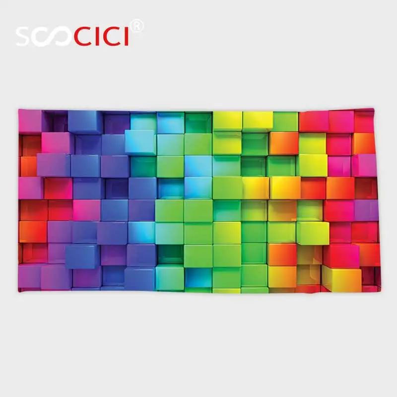 

Custom Microfiber Ultra Soft Bath/hand Towel,Colorful Rainbow Color Contour Display Futuristic Block Brick Like Geometric