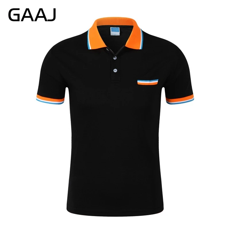 

GAAJ 2019 New Arrival Mens Polo Pocket Shirt Brands Cotton Short-sleeve Man's Turn-down Collar Polos Plus Size Green Blue Rose