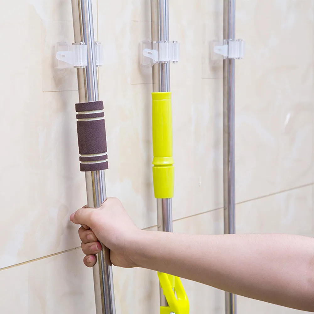 

Wall Mounted Mop Organizer Holder Rack Self Sticking Brush Broom Hanger Hook Kitchen bathroom Mops storage Racks