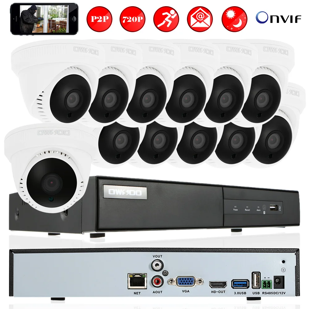 16CH Wireless NVR Surveillance System 12pcs 720P HD IP Video Security Camera Digital Zoom Night View Phone APP Remote Playback