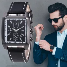 Mens Watches Top Brand Luxury Rectangle Complete Calendar Quartz Watch Male Business Leather Sport Wristwatch Relogio Masculino