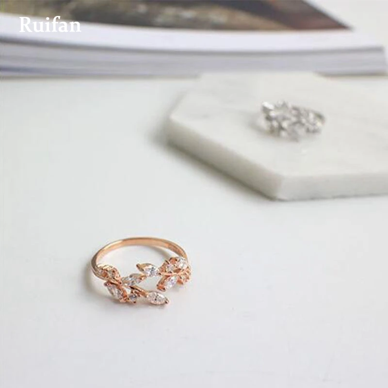 Ruifan 2 Color Pure 925 Silver Leaf Finger Ring Girls Jewelry Kids Birthday Party Teacher Gift Women Personalized Rings YRI010 Fine Jewelry
