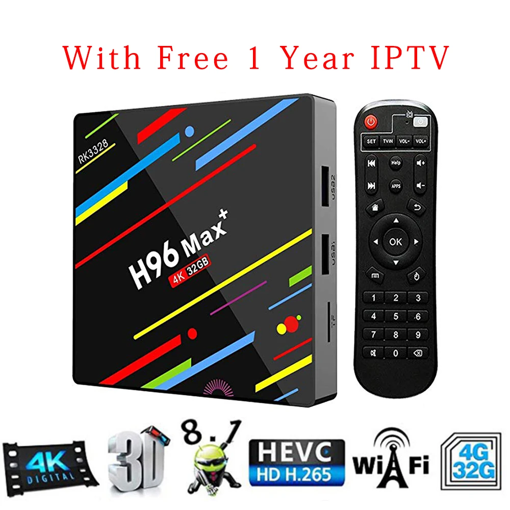 

H96 Max TV Box Android 8.1 RK3328 Penta-Core 64bit Cortex Support H265 Bluetooth 2.4G 5G Wifi 4K With 1 Year Iptv Set Top Box