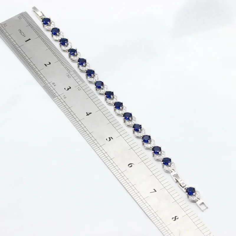 Новое поступление темно-синий кристалл 925 серебряные ювелирные наборы для женщин серьги-кольца браслет кольца ожерелье кулон