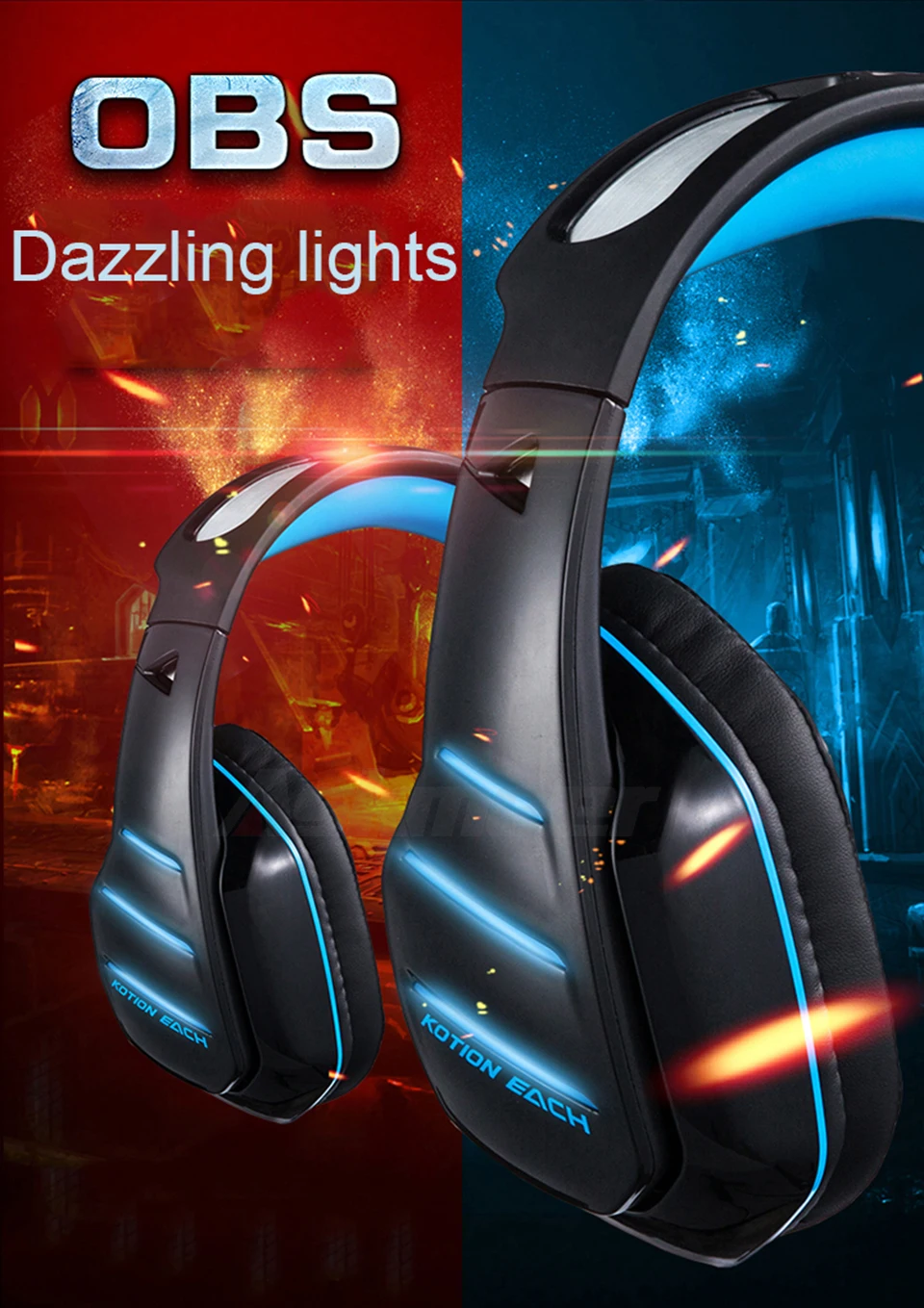 SOKELYcasque Best Gaming Heaset Stereo PC Gamer Headphones with Microphone Dazzle Lights Glow for Computer Game (2)