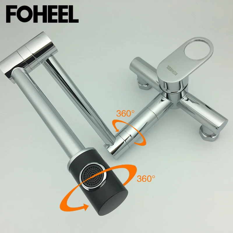 

FOHEEL Kitchen Sink Faucet Wall Mounted Basin Faucet 360 Degree Rotation Nozzle Cold And Hot Water Mixer Bathroom Basin Faucet