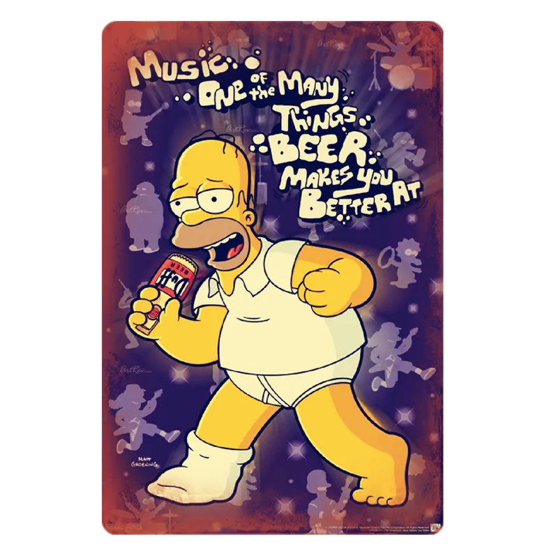 Дафф пива к алкоголю индивидуальный металлический знаки Симпсоны плакат съесть больше пончики настенные наклейки в винтажном стиле украшения дома YQZ080