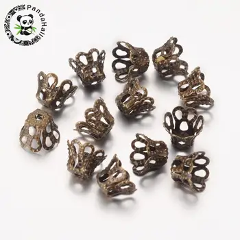 

Iron Filigree Bead Caps, Antique Bronze, Flower, about 5mm wide, 6mm long, hole: 1mm