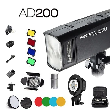 

Godox AD200 Kit 200Ws 2.4G TTL Pocket Flash Strobe 1/8000 HSS Cordless Monolight 2900mAh Lithimu Battery and Bare Bulb/Speedlite