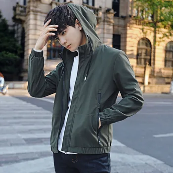 

Spring autumn new arrival men's Korean fashion casual jacket male hooded slim fit solid homme coat plus size XXXL clothing