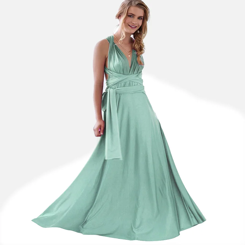 QIUXUAN/27 цветов, летнее, сексуальное, макси, вечерние платья, многоканальное, свободное, Бандажное, длинное платье, без рукавов, платье-трансформер, бесконечность - Цвет: Sage Green