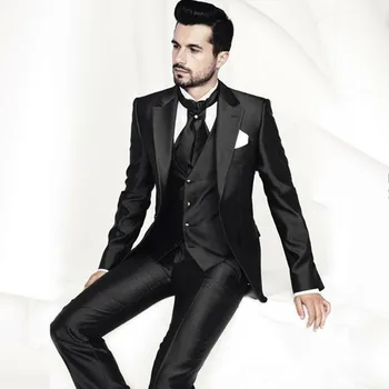

2018 New Groom men Tuxedos Men's Suit Black notch lapel custom made Groomsman/Bridegroom mens suits (jacket+pants+vest+tie)