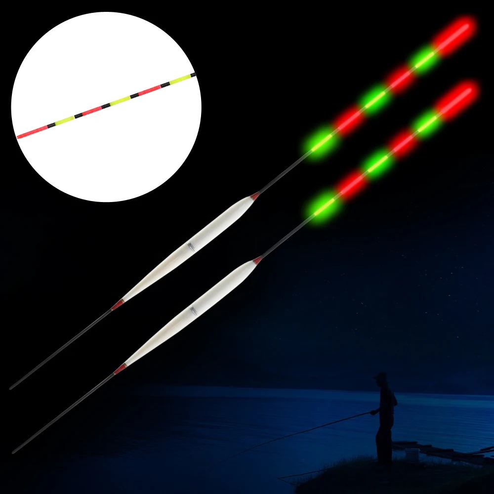 

2pcs Electronic Fishing Float 3 Section Red Light Balsa Wood Luminous Float with Mini Battery
