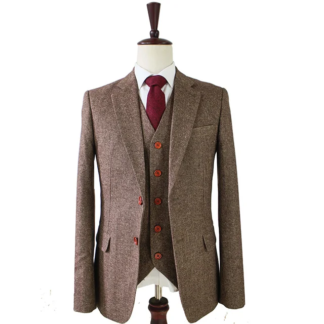Buy Brown Classic Tweed custom made men slim fit suit