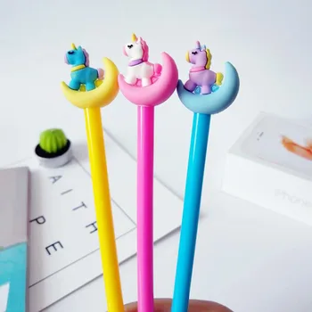 

4 Pcs Kawaii Color Moon Unicorn Gel Pen 0.5mm Roller Ball Pen Black Ink Refill Kids Gift Stationery Office School Supplies