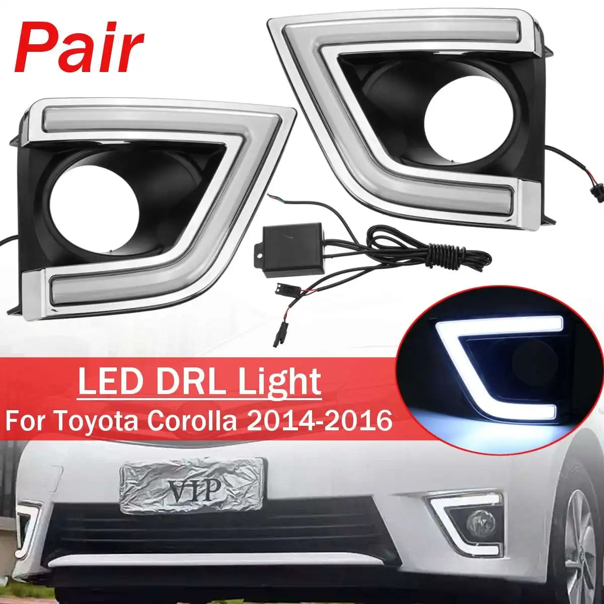 

2Pcs Front Bumper Drl Led for Toyota Corolla 2014 2015 2016 Daytime Running Light 12V Drl Car Accessories White Driving Fog Lamp