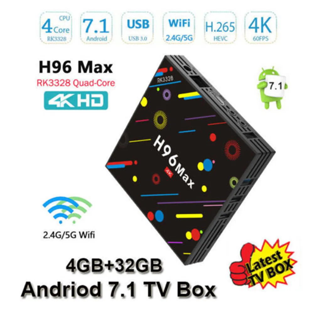 

H96 Max H2 Android 7.1 TV Box Chipset RK3328 Quad-core 4GB RAM 32GB ROM Support IPTV 4K 5G WIFI h96 media Player set tv box