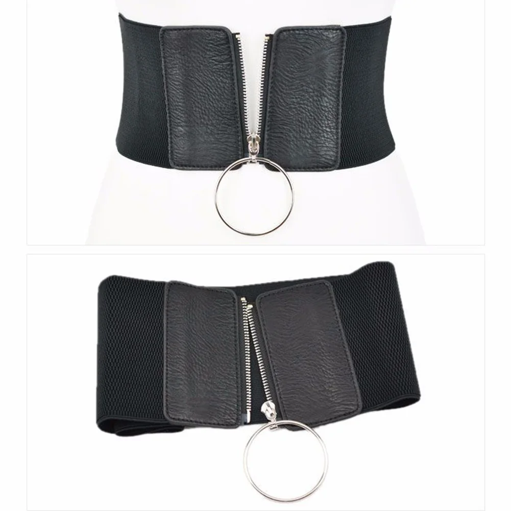 

2019 Summer Elastic Belt New Fashion Black Corset Belt Korean Version Of The Ring Wild Black Zipper Ladies Super Wide Belt Hot