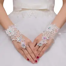 Анти недорогой Свадебный короткие перчатки свадебные перчатки для невесты бисером кристалл без пальцев Свадебные аксессуары noiva barato sposa