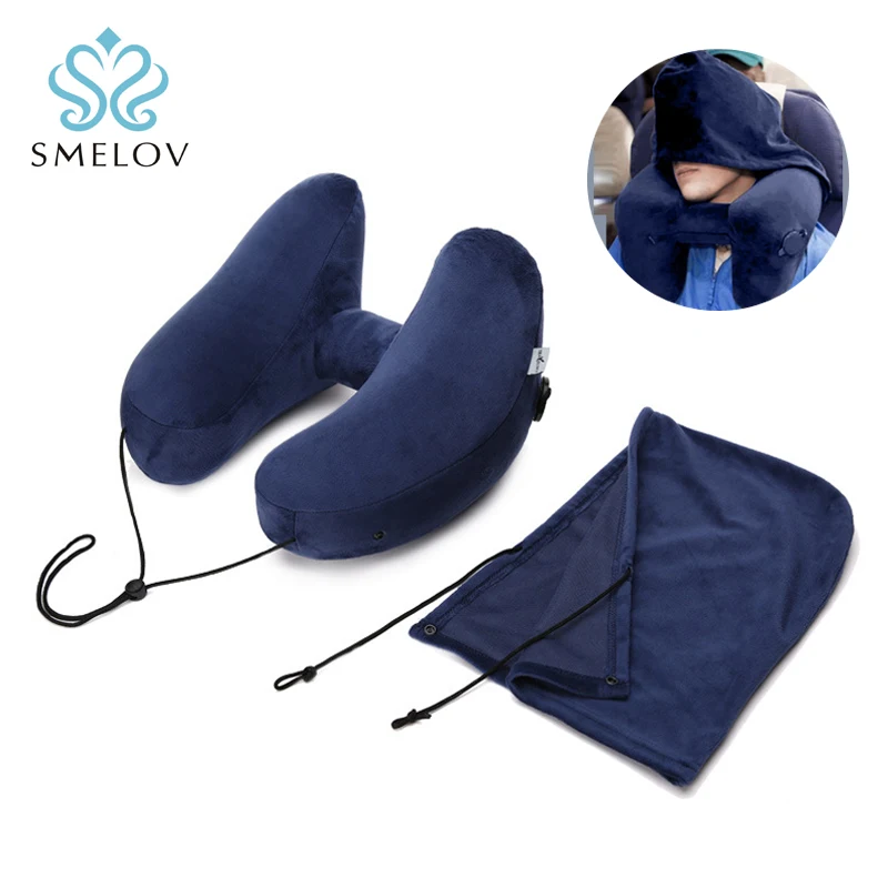 Smelov эргономичная регулируемая подушка для путешествий Удобная воздушная надувная подушка для шеи Шейная u-образная подушка для самолета черная