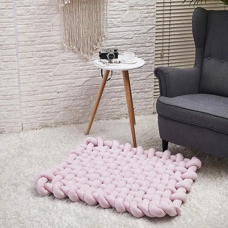 INS стиль мягкая толстая пряжа вязаный детский игровой коврик одеяло ручное плетение реквизит для фотографий картины без рамы кровать диван накидка на мебель - Цвет: Pink