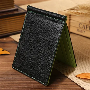 

Quality PU Leather Fashion Men Money Clips Green Gray Brown 2 Folded Open Clamp For Dollars With Credit Card Slots #04