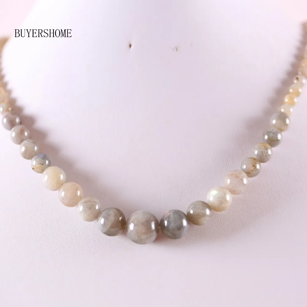 

Free Shipping Fashion Jewelry Natural Round Beads Gray Labradorite Necklace 18" 1Pcs E008