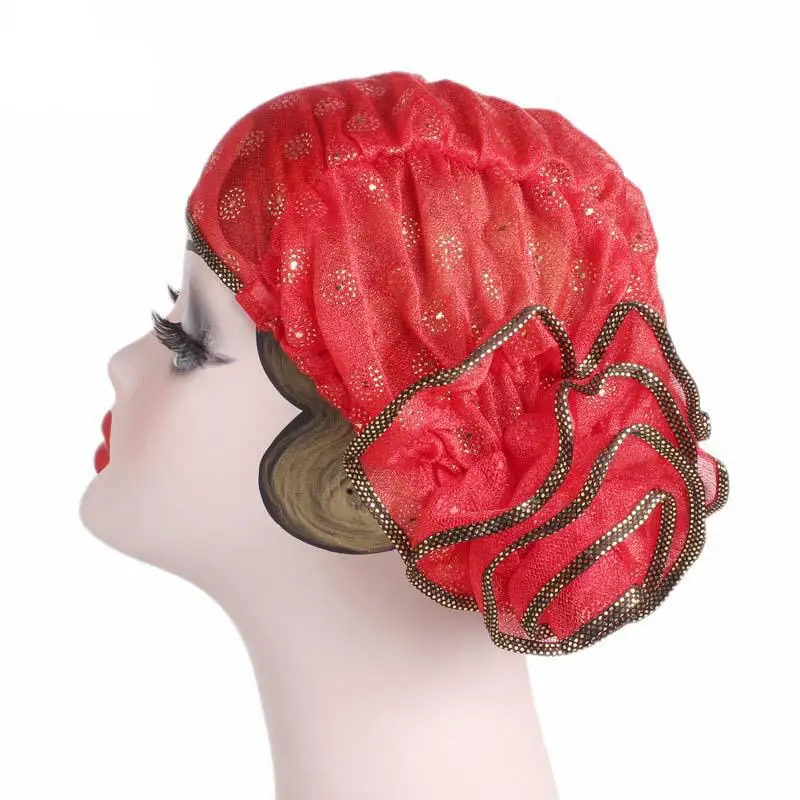 Для женщин кружевная шапочка шляпка с цветком Кепка chemo принт в мусульманском стиле головной платок исламский тюрбан Шапки выпадения волос арабских Рамадан от бренда Skullies, Новинка - Цвет: red