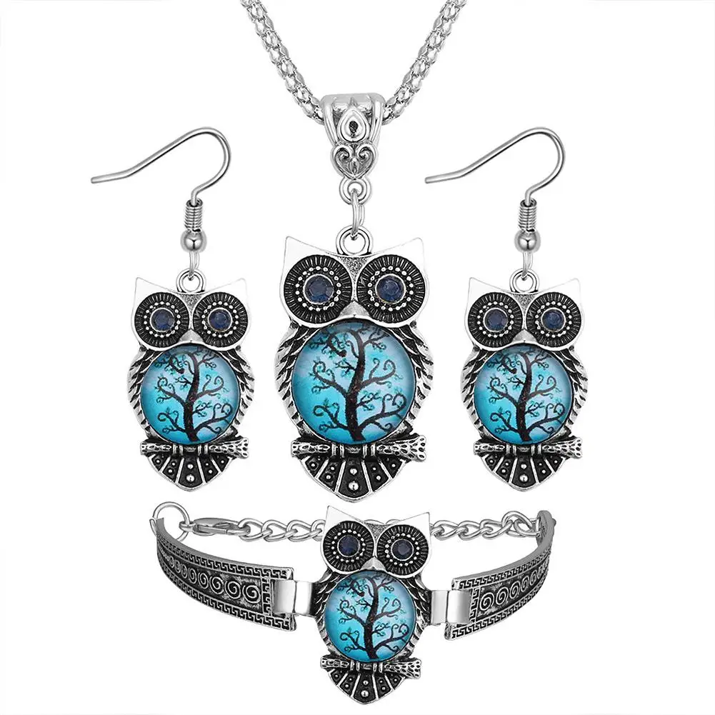 

4Pcs Classic Owl Earrings Necklace Bracelet Animal Women Party Jewelry Set Gift