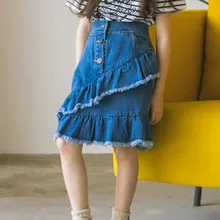 DFXD Korean Children Girl Denim Blue Skirt 2018 Summer High Quality Cotton Button Teens Girls Jeans Skirt Kids Fashion Skirt DFXD Korean Children Girl Denim Blue Skirt 2018 Summer High Quality Cotton Button Teens Girls Jeans Skirt Kids Fashion Skirt