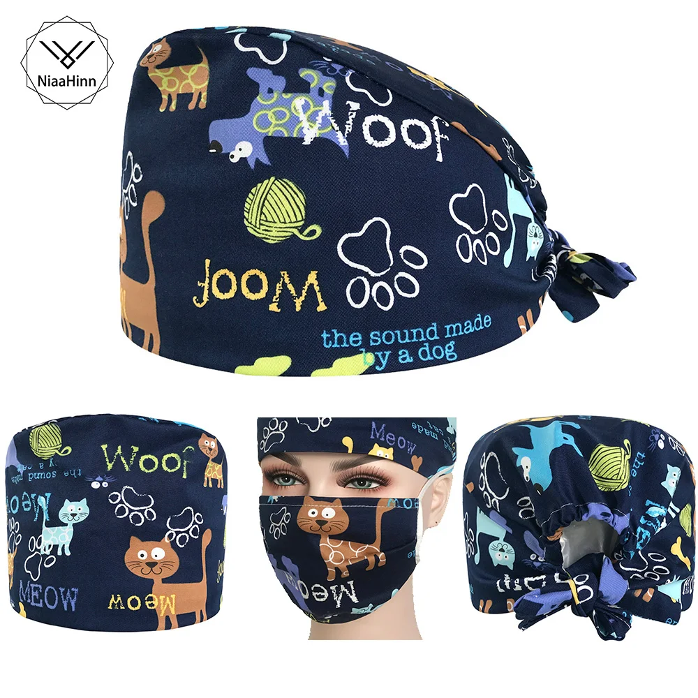 

Women Print Medical Surgical Surgery Hat factory Outlet Unisex Medical Beauty Salon Cap Man Doctor Nurses Scrub Caps+ Masks