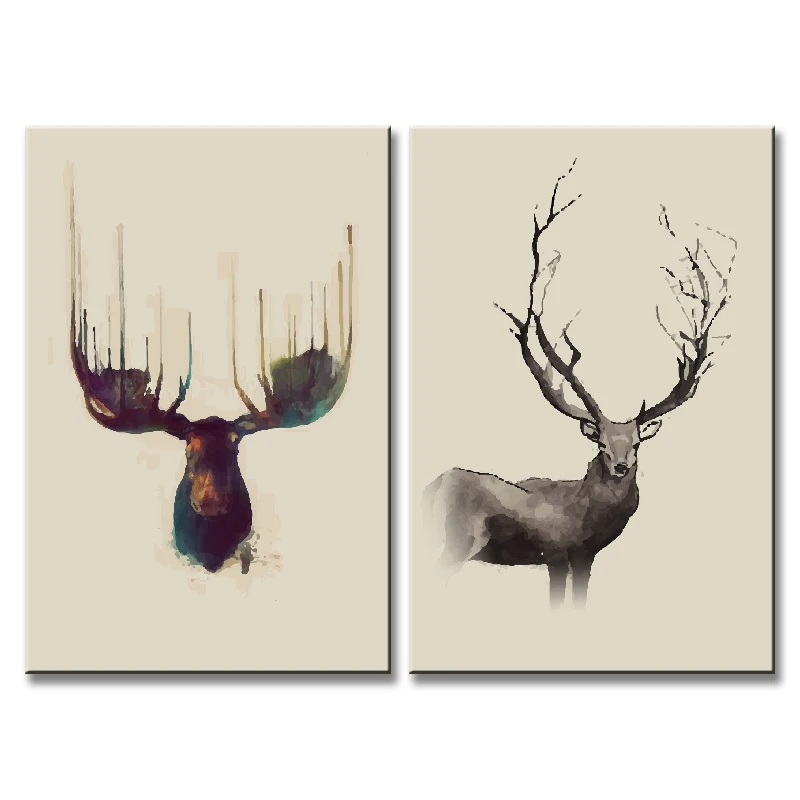 

Modern Animal Deer Modlar Painting on Canvas Abstract Deers Head in Beige Wall Art for Home Decor