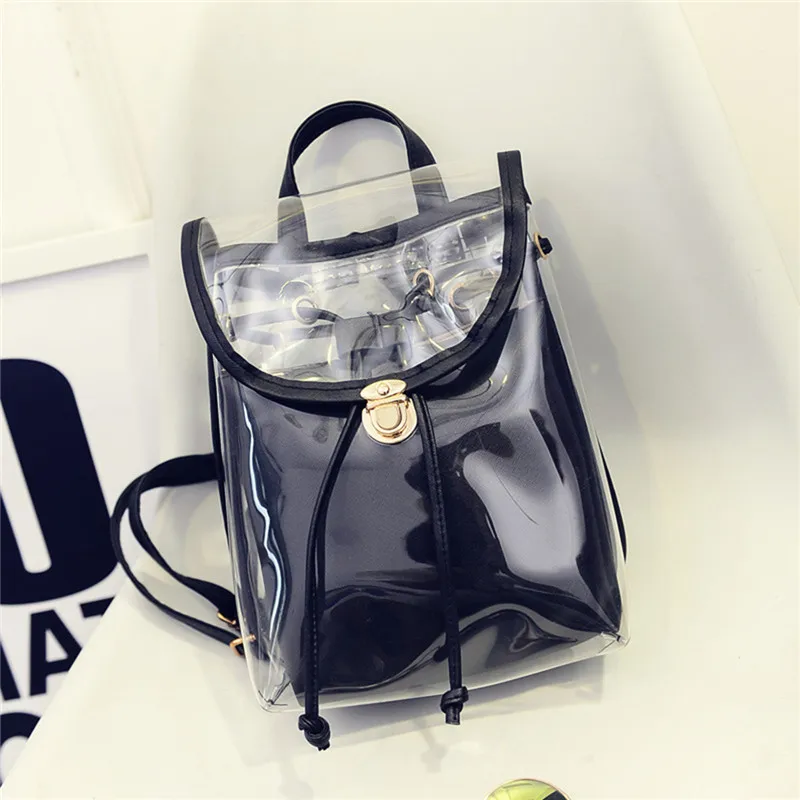Conjunto de mochilas para mujeres de osmundo transparente PVC transparente Mochila escolar para niñas adolescentes Mochila negra 2 unids Conjunto de mochilas para mujeres de osmundo transparente PVC transparente Mochila escolar para niñas adolescentes Mochila negra 2 unids